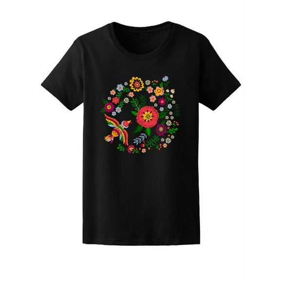 Colorful Bird And Flowers T-Shirt Women -Image by Shutterstock, Female Medium