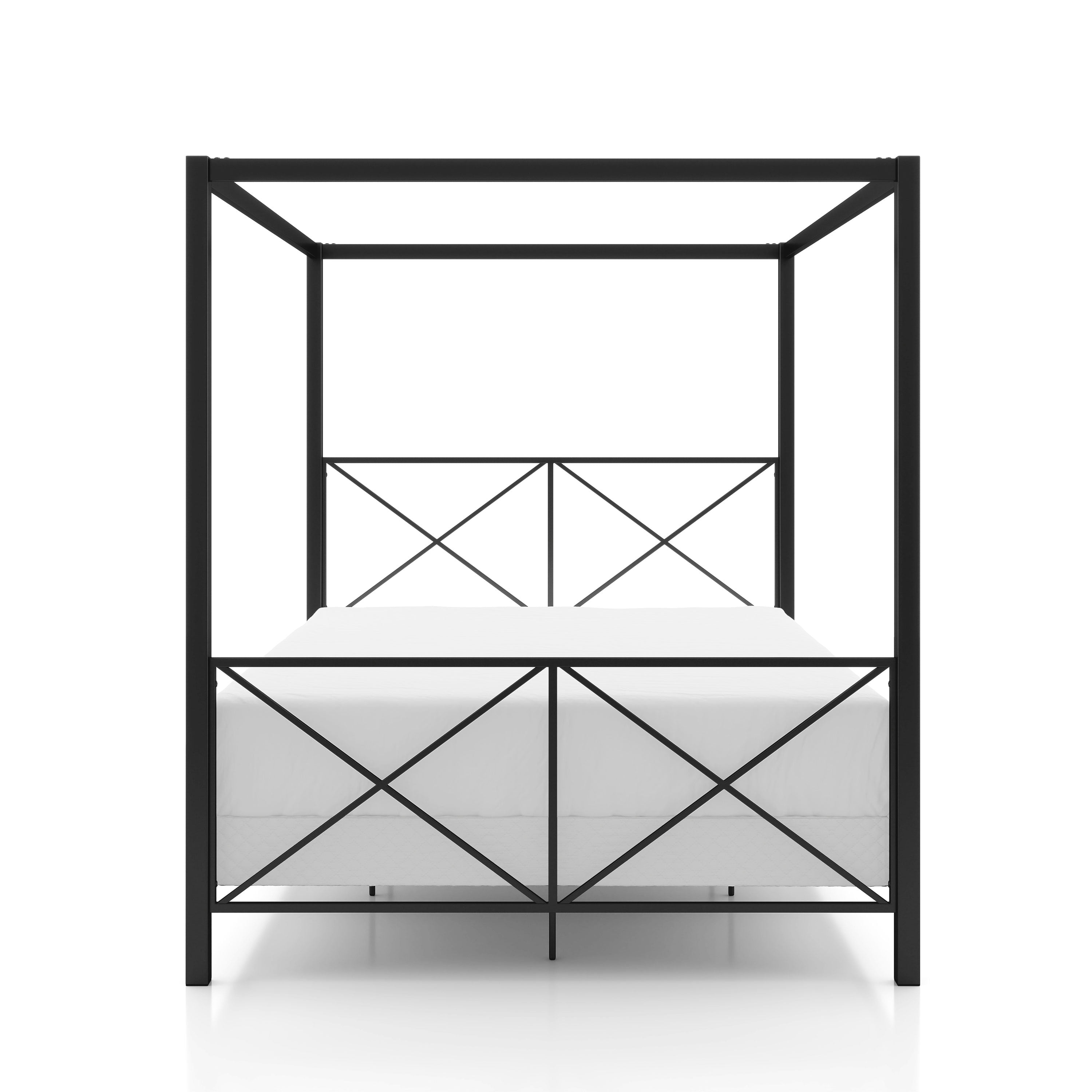 Furniture of America Rosedale Modern Metal X-Cross Canopy Bed, Queen Size, Black