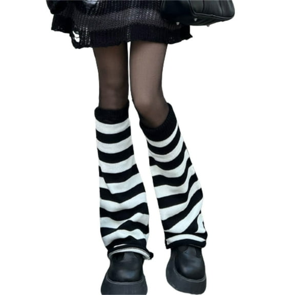 LWNYDPLSD Compression Socks White Socks Women Girls Japanese Leg Warmers Kawaii Knit Boot Socks 90s Solid Striped Gothic Crochet Leg Warmers Black