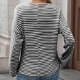 thumbnail image 5 of Lenpel Women's Long Sleeve Tops Trendy Notched V Neck Striped Textured Knit T Shirts Soft Casual Tees Loose Tunic Blouses(Black,Small), 5 of 7