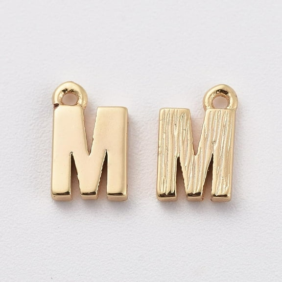 5 Pcs Real 18K Gold Plated Brass Letter Charms Real 18K Gold Plated Pendants Jewel Letter.M Pendants for Women Jewelry DIY Necklace Bracelet Craft Making 8.5x5.5x1.5mm Hole: 0.8mm For Crafting