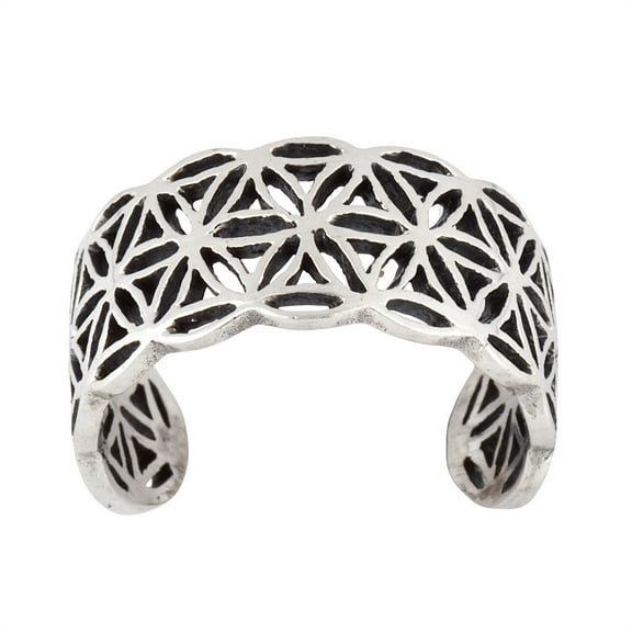 Silverly Women's 925 Sterling Silver Flower of Life Sacred Geometric Open Thick Band Ring