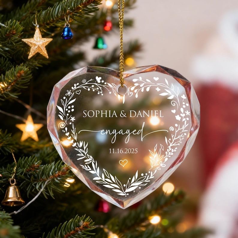 Personalized Proposal Glass Christmas Ornament with Custom Names and Date, Engagement Gift, Proposal Keepsake and Christmas Tree Decor for Couples, Partners, Wedding Planning or Holiday Celebrations