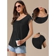 thumbnail image 2 of DARING DIVA Women's Cap Sleeve Pleated Round Neck Flowy Casual Blouses 2XL Black, 2 of 6