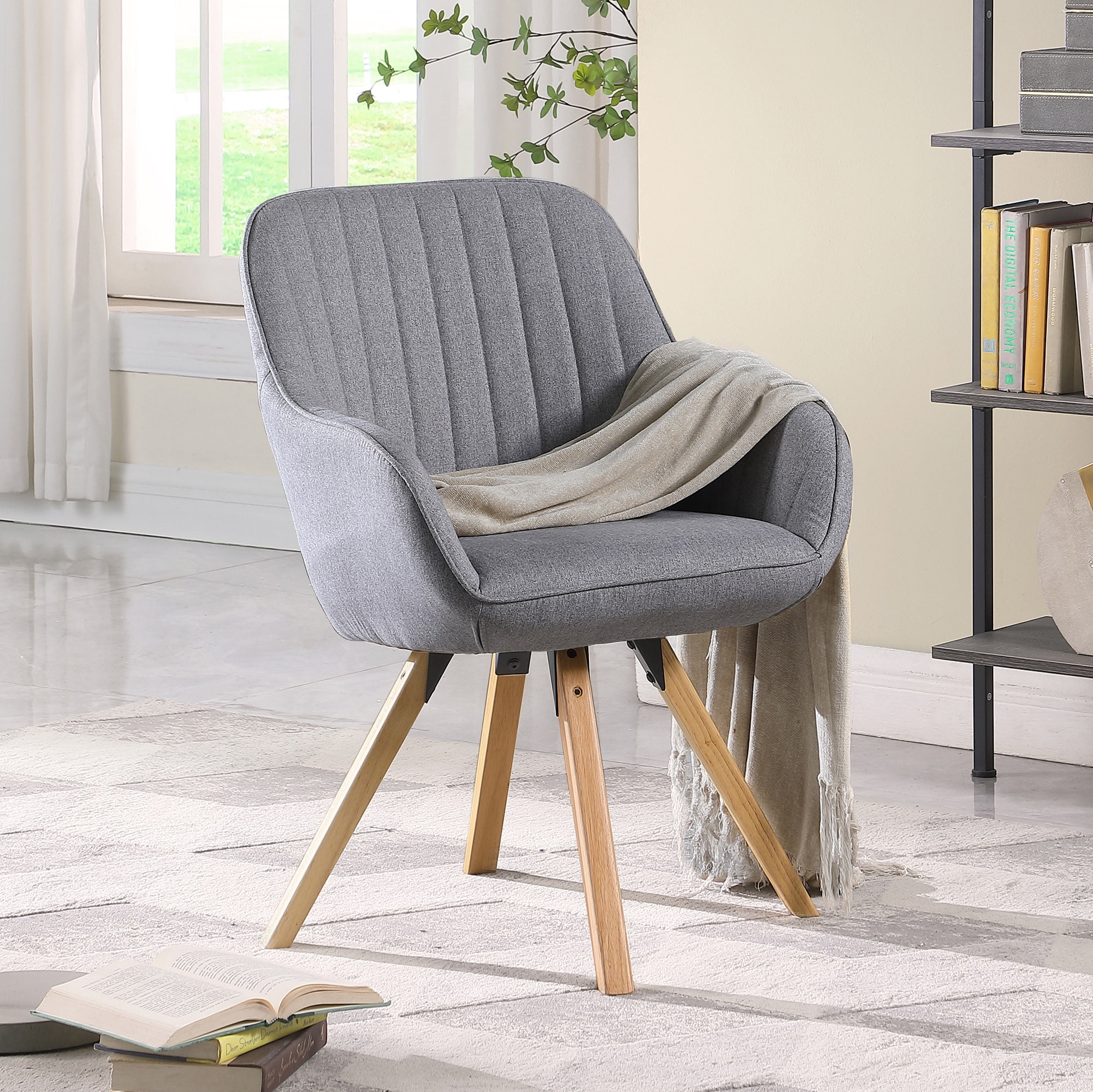 Kithkasa Swivel Desk Task Chair No Wheels,Solid Back Fabric Wood Legged,Gray - Walmart.com