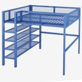 thumbnail image 4 of Full Loft Bed with 4-Tier Storage Shelves, Metal Loft Bed Frame with Safety Guardrail, Full Size Loft Bed for Teens Juniors Adults, Noise-Free, No Box Spring Needed, Blue, 4 of 8