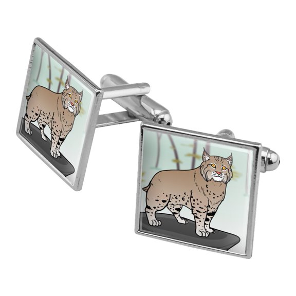 Bobcat Lynx Cat Square Cufflink Set - Silver or Gold