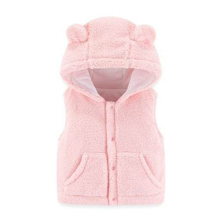 

QWERTYU Newborn Infant Toddler Baby Children Boy Girl Hooded Pockets Vest Sleeveless Fall Winter Outerwear Button Up Fleece Jackets 0-4Y