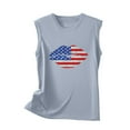 thumbnail image 4 of Usmisi 4th of July Tank Tops Independence Day Patriotic Regular Fit Racerback Shirts Vest Womens Fashion Lips Flag Print Crewneck Sleeveless Summer Blouses Gray l, 4 of 5