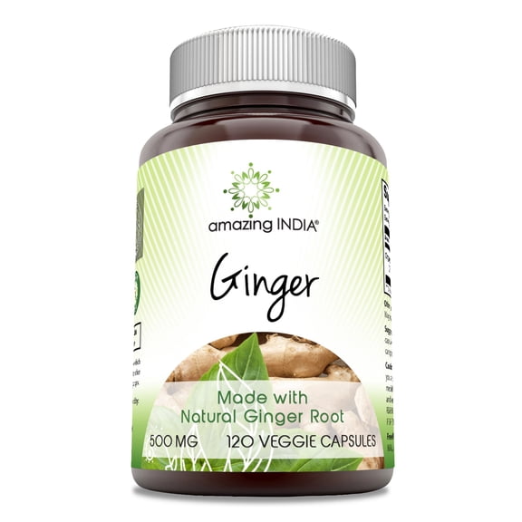 Amazing India Ginger 500 Mg Per Serving 120 Veggie Capsules Supplement
