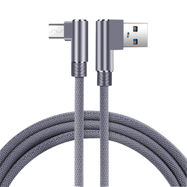Tholdsy Línea de datos tejida de nailon de doble codo de 1/2/3 metros para Android USB 3 .0 Cable de datos de teléfono Cable de repuesto Teléfono y Comunicación Gris 3 metros