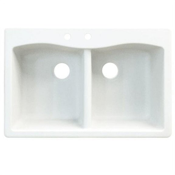 Transolid Aversa 33in x 22in silQ Granite Drop-in Double Bowl Kitchen Sink with 3 CAD Faucet Holes, In White