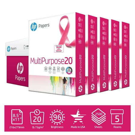HP Printer Paper, Multipurpose20, 8.5x11, 20lb, 96 Bright, 5