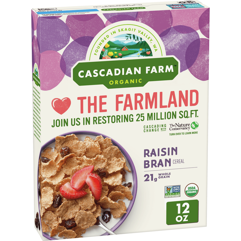 Cascadian Farm Organic, NonGMO Raisin Bran Breakfast Cereal, 12 oz