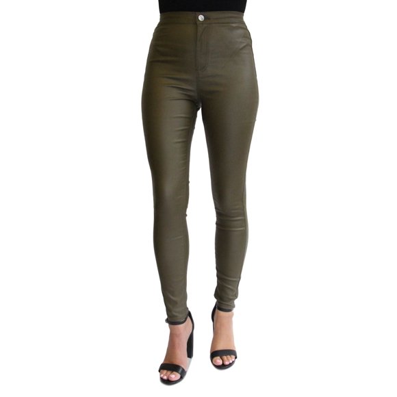 Almost Famous Juniors’ Coated High-Rise Skinny Jeans, Unifrom Green, 7