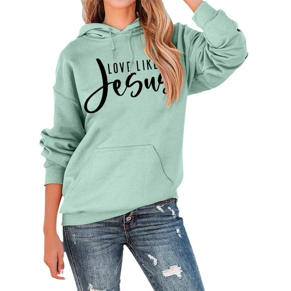 Tiweut Women Christian Hoodies Love Like Jesus Hoodie Christian Sweatshirts for Women Faith God Religious Oversized Tops,Mint Green,L