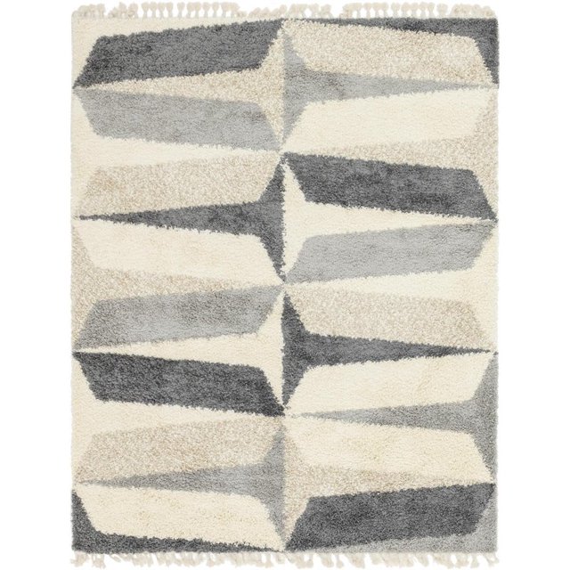 Unique Loom Hygge Shag Geometric Plush & Cozy Rug 8' x 10' Rectangle Gray/Ivory