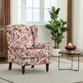 thumbnail image 3 of CQSXDA Floral Upholstered Armchair With Retro Wood Legs, Single Sofa Chair For Living Room And Office, 
Bean paste red, 3 of 15