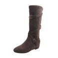 thumbnail image 3 of Flat Mid Calf Boots With Strap Buckle Design for Women Suede Heel Pull-On Closed Toe Casual Winter, 3 of 5