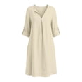 thumbnail image 6 of Horkkom Mini Dresses for Women Summer V Neck Long Sleeve Sundresses Solid Color Loose Casual Beach Dresses with Pockets L, 6 of 7