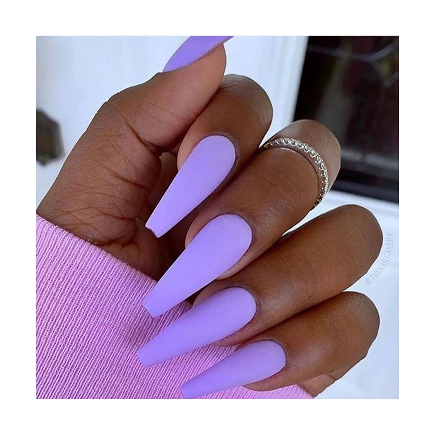 Press on Nails Long Color Gel Fake Nail, Solid Color Manicure Set Including  Jelly Glue, Nail File, Cuticle Stick, 24 Pcs. (purple \u2013 frosted) 