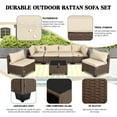 thumbnail image 3 of Haverchair Rattan Furniture Set 7 Pieces Wicker Patio Sectional Sofa Conversation Set Outdoor Rattan Furniture Sectional Sofa Set with Thickened Cushions and Storage Glass Coffee Table,Beige, 3 of 7
