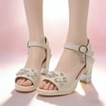 thumbnail image 2 of Zshosam Girl Dress Shoes Girls Sandals Wedge Platform Little Big Kid Girls Heels Open Toe Summer Flower Girl Dress Shoes Size 2,(Beige Big Kids 2), 2 of 9