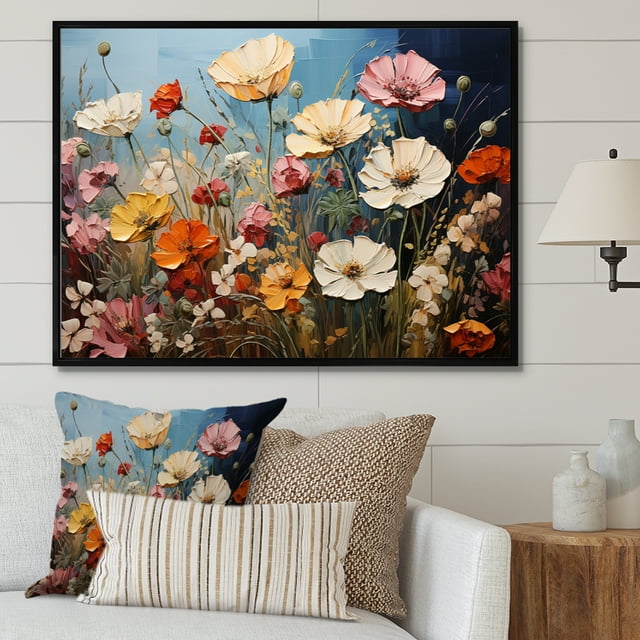Designart Seasonal Flowers framed wall Art, modern Seasonal Flowers Watercolor I , Seasonal Flowers Large framed wall art decor, Multi-Color Traditional black framed wall art, black frame