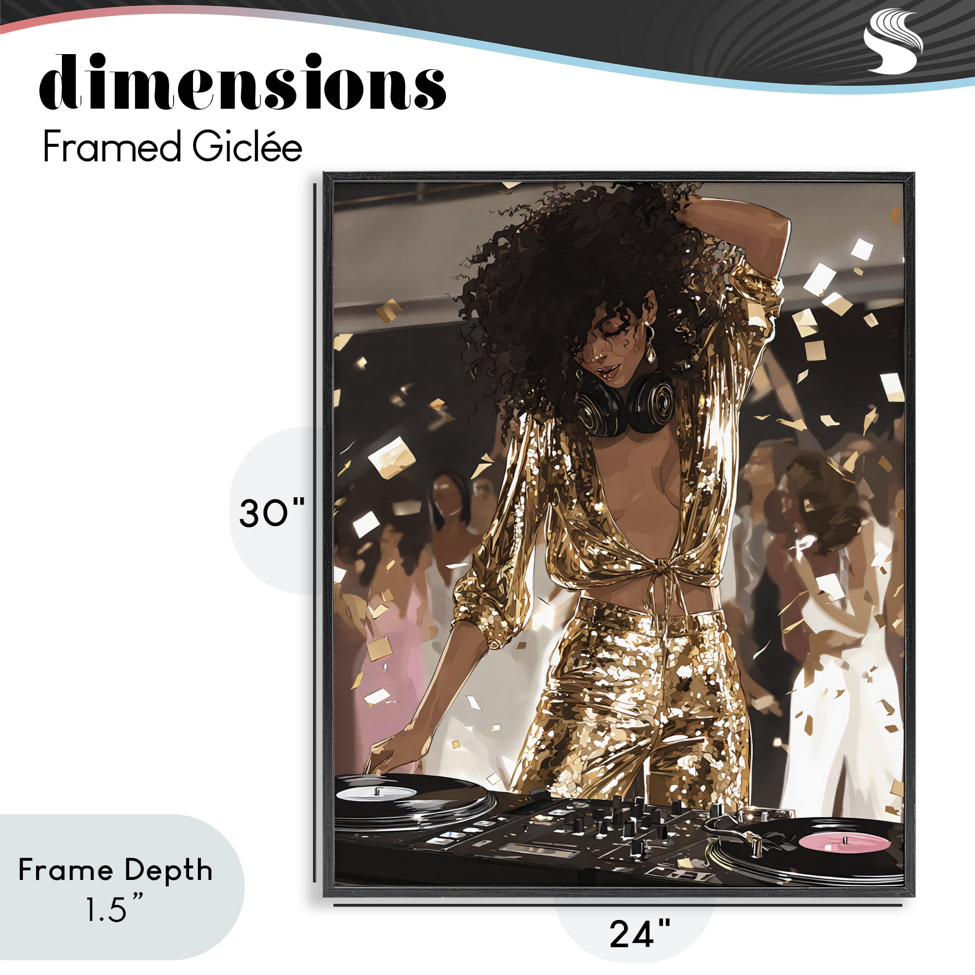 Stupell Industries Shimmering DJ in Sequins Black Framed Giclee Art, design by Franklyn Gregory