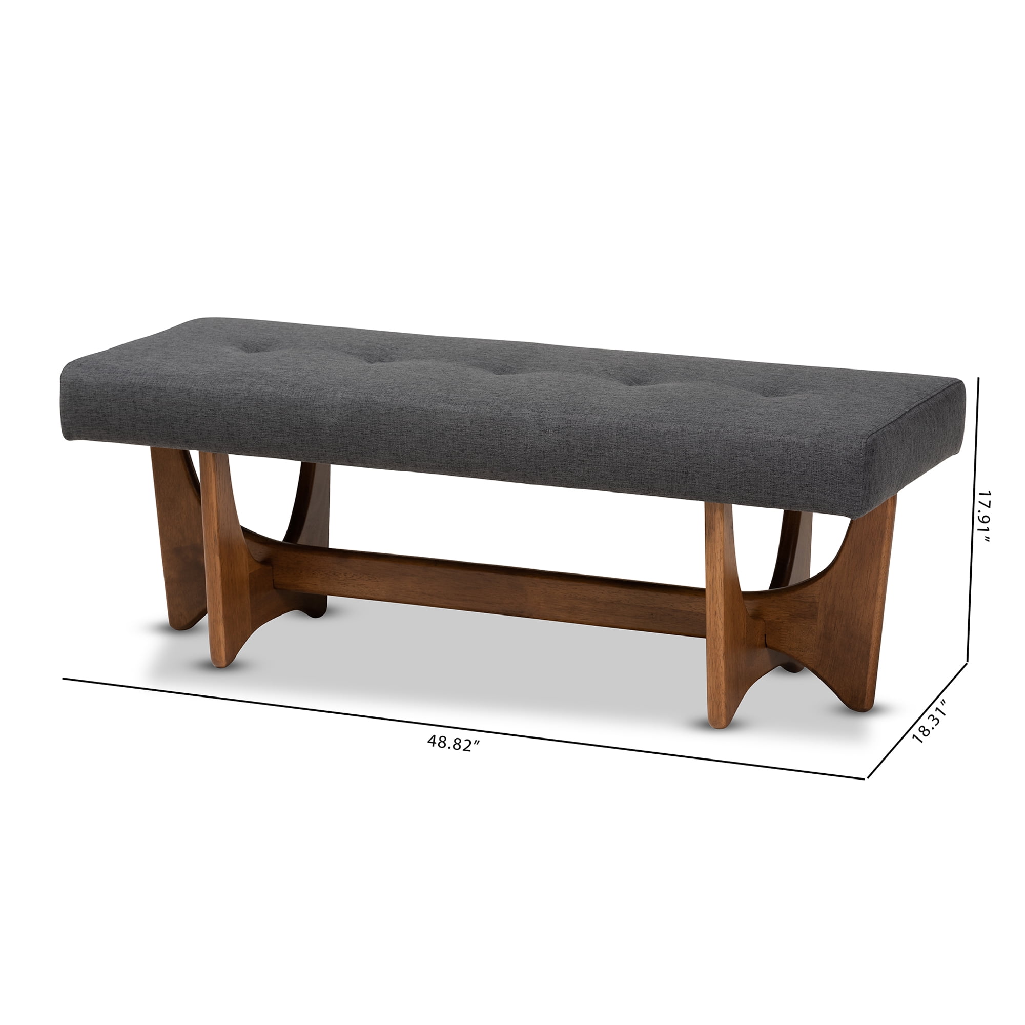 Baxton Studio Theo Mid-Century Modern Dark Gray Fabric Upholstered Walnut Finished Bench