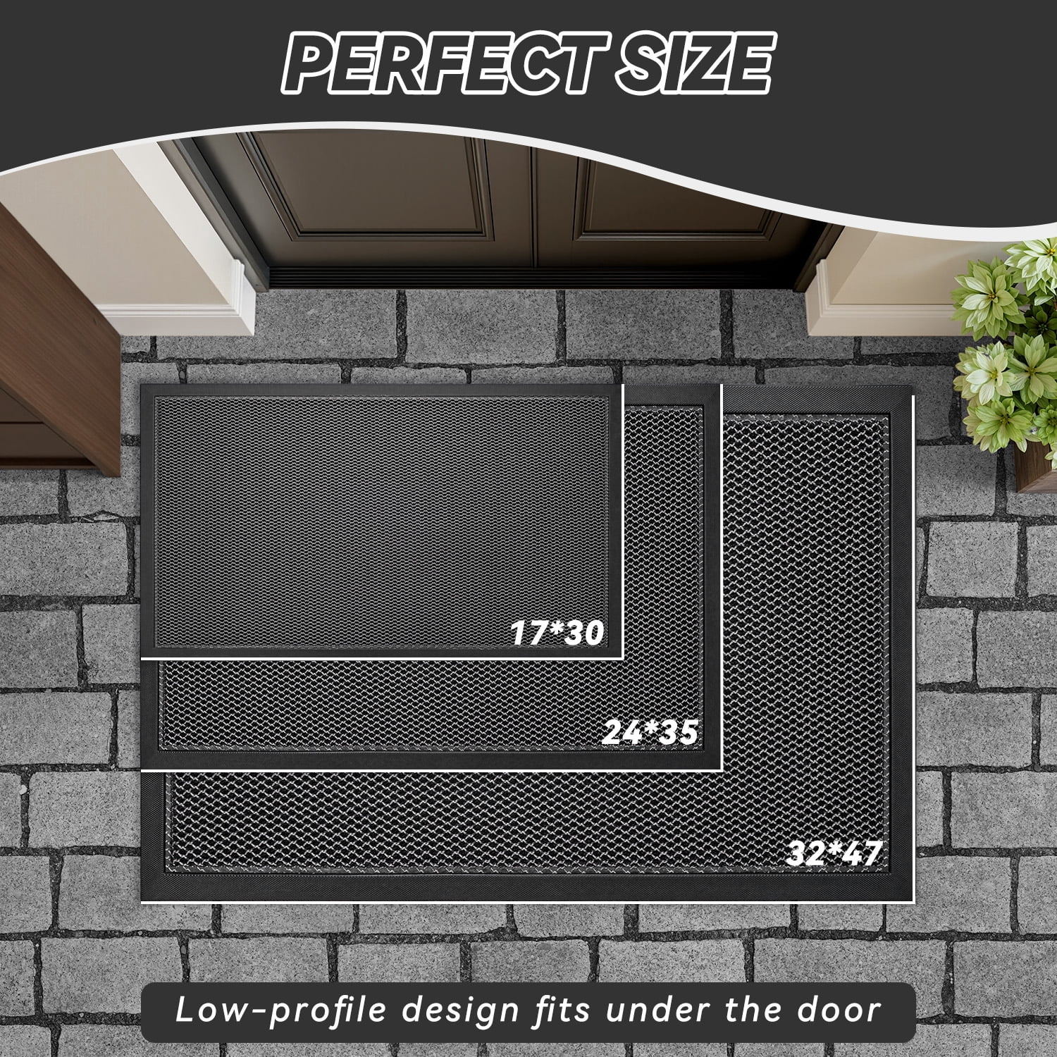 SIXHOME Outdoor Mat 17"x30" Front Door Mat Non Slip Rubber Doormat Low Profile Welcome Mat for Outside Absorbent Dirt Trapper Outdoor Doormat with Elastic Mesh Surface Heavy Duty Floor Mat Gray