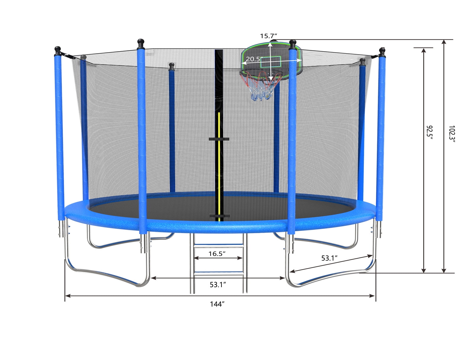 SEGMART 10ft Trampoline for Kids with Basketball Hoop and Enclosure  Net/Ladder,Blue 