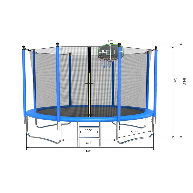 Segmart 12' Trampoline with Enclosure, Ladder, Basketball Hoop