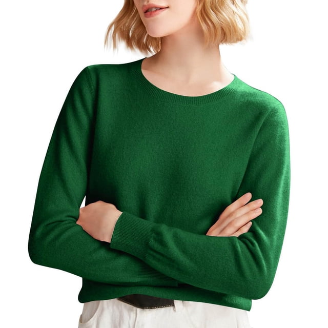 Chandails Confortables pour Femmes! Fadeal Chandail Tricoté Uni Printemps et Automne Hiver avec Col Rond et Style à Manches Longues, Vert Armée P