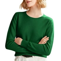 frariair Women's Solid Knit Sweater Round Neck Long Sleeve Pullover Lightweight Basic Top For Layering All Seasons Army Green L