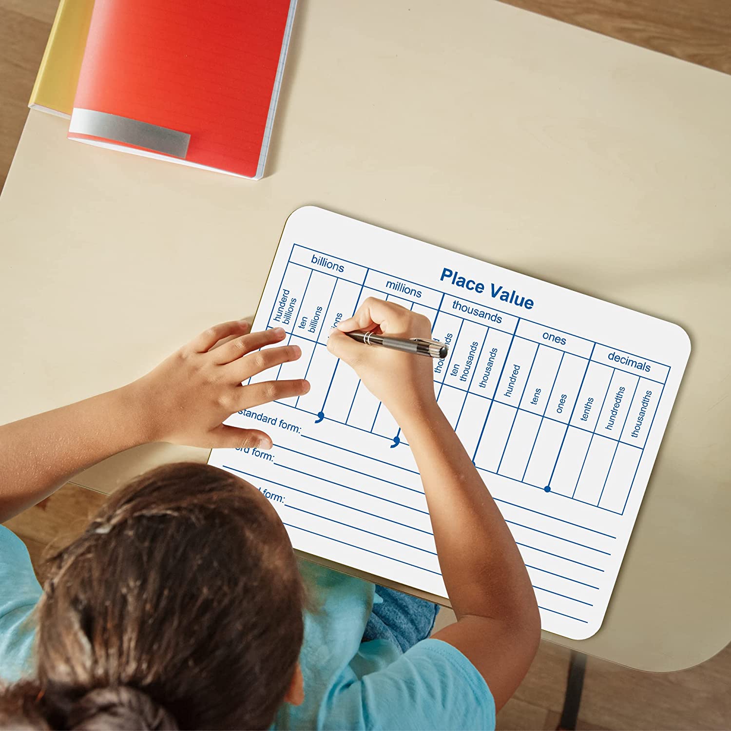 Dry Erase Place Value White Board, 9" x 12" Double Side Table Math