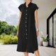 thumbnail image 3 of Vestido Con Bolsillo De Lino Y Algodón Vestido maxi con botones de lino y algodón Suelto Manga corta Uso diario (Negro L) Ygjytge para Mujer Negro T XXL, 3 of 6