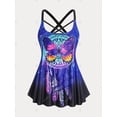 thumbnail image 2 of Tankini de Cintura Alta con Estampado de Mariposa Rosegal  Camisetas tallas grandes, 2 of 5