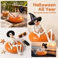 thumbnail image 2 of Halloween Summerween Tabletop Decor - Benson Skeleton in Orange Pool Float Sipping Cocktail Resin Figurine, 2 of 6