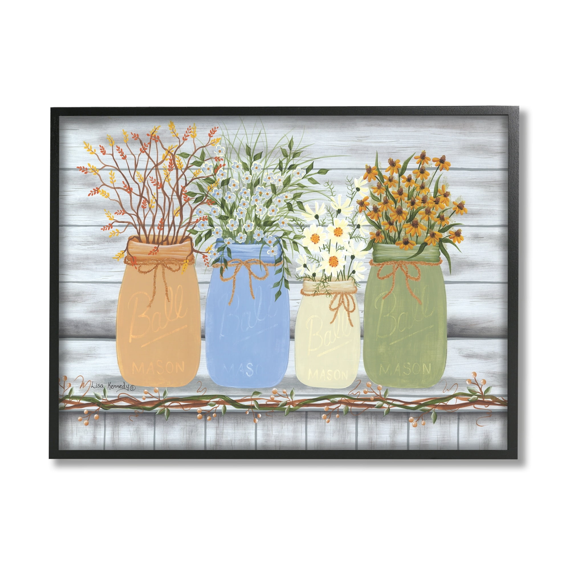 Stupell Industries Autumn Wildflower Bouquets Traditional Farm Jars Country Florals, 20 x 16, Design by Lisa Kennedy
