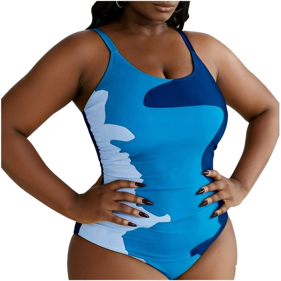 Womens Fashion Plus Size Print Conjoined Swimsuit Swimming Trunks Bikinis Tops Tankini Swimsuits Women Slimming Bathing Senior Front Loose Elasticity