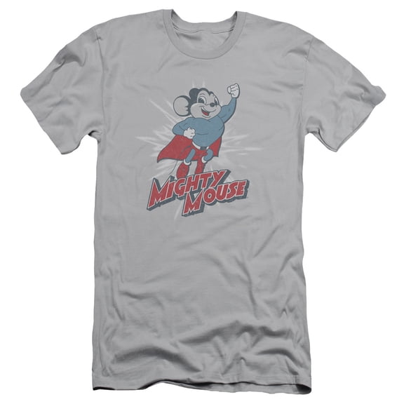 Mighty Mouse Mighty Blast Off Adult 30/1 T-Shirt Silver