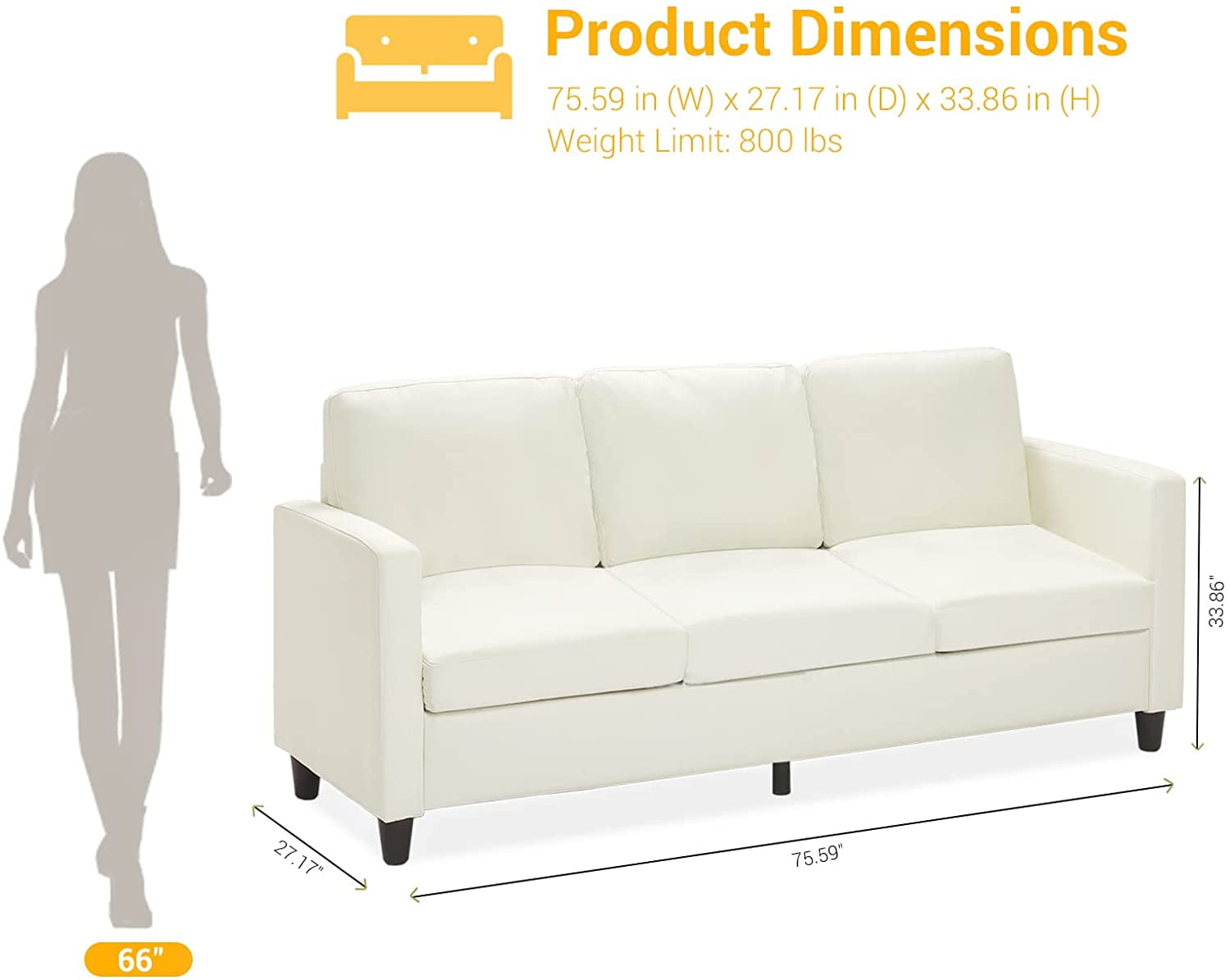 3 Seater Couch 75 59 Sofa For Living Room Bedroom Small E Modern Linen ...