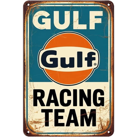 Vintage Gulf Racing Team Metal Sign Tin Sign Suitable for garage,man cave,bar decoration 8 x 12, easy to hang