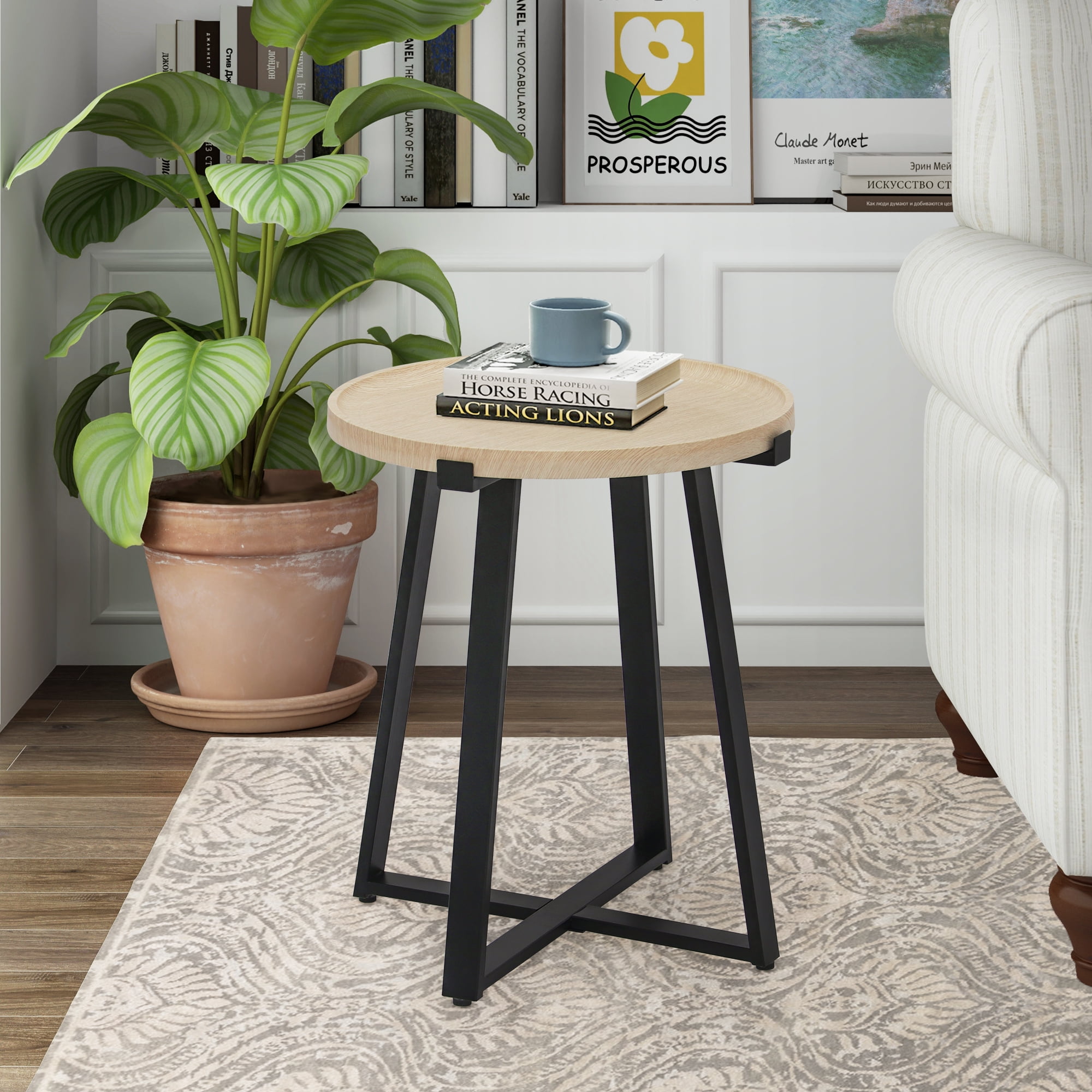 Abble Round Manufactured Wood End Table, Oak