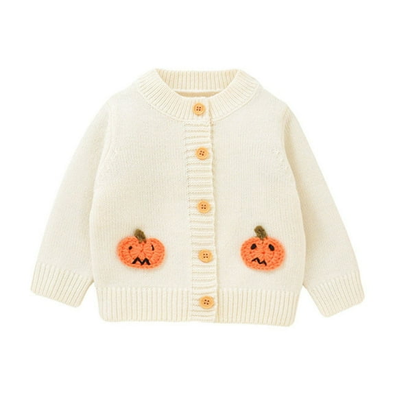 KAUOD Toddler Knit Cardigan Sweater Halloween Pumpkin Graphic Cute Button Front Sweater Clothes Baby Girls Long Sleeve Coats