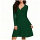 thumbnail image 4 of mfyjkho Vestidos para mujer, Vestido de manga larga con escote en V y canalé cepillado de color liso para mujer Vestidos festivos para mujer m, 4 of 5