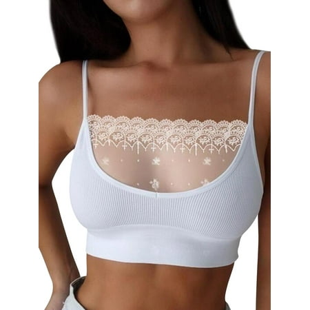 

STARVNC Women U Neck Lace Spliced Sleeveless Ribbed Sports Bra