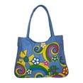 thumbnail image 1 of Retro Print Water Resistant Canvas Beach Tote Bag 18" X 13" X 4" Blue Squiggles - 08, 1 of 2