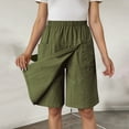 thumbnail image 5 of Knee Length Shorts for Women Summer Casual Cotton Linen Lightweight Elastic Waist Wide Straight Leg Skorts with Pockets, 5 of 6